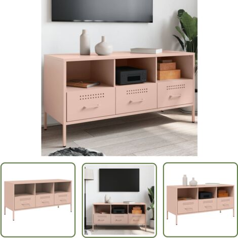 The Living Store Meuble TV rose 100,5x39x50,5 cm acier - Meubles Tv - Meuble Tv Industriel - Meuble Tv Rose - Support Tv - Banc Tv