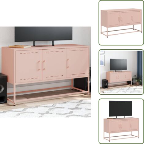 The Living Store Meuble TV rose 100,5x39x60,5 cm acier - Meubles Tv - Meuble Tv Industriel - Meuble Tv Rose - Meuble Tv Acier - Rangement Tv