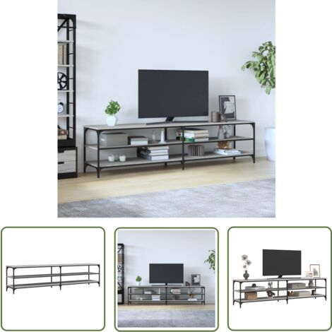 The Living Store Meuble TV sonoma gris 200x30x50 cm bois d'ingénierie et métal - Meubles Tv - Meuble Tv - Meuble Multimedia - Armoire Media - Meuble Salon