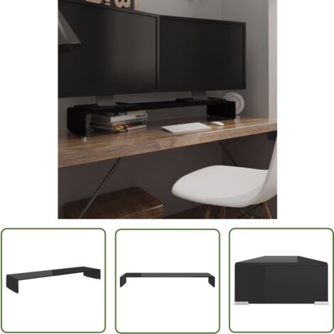 The Living Store Meuble TV/support pour moniteur 110x30x13 cm verre noir - Meubles Tv - Support Tv - Stand Tv - Meuble Tv En Verre - Support Ecran