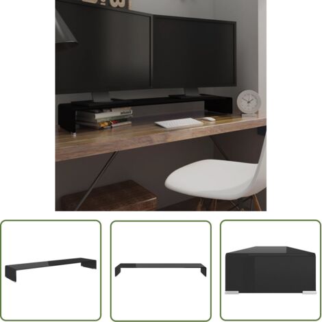 The Living Store Meuble TV/support pour moniteur 120x30x13 cm verre noir - Support Tv - Meuble Tv - Stand Tv - Support Ecran - Bureau Informatique
