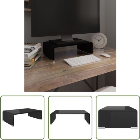 The Living Store Meuble TV/support pour moniteur 40x25x11 cm verre noir - Support Tv - Meuble Tv - Stand Tv - Support Ecran - Bureau Informatique