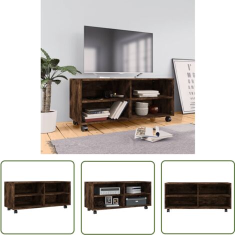 The Living Store Meuble TV sur roulettes Chêne fumé 90x35x35cm Bois d'ingénierie - Meuble Tv - Meuble Tv Roulant - Armoire Tv - Étagère Tv - Rangement Tv