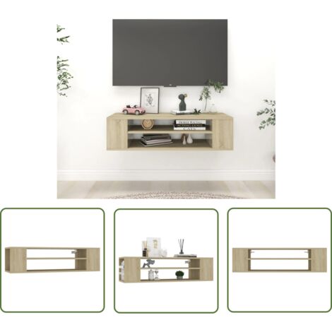 The Living Store Meuble TV suspendu Chêne sonoma 100x30x26,5 cm Bois ingénierie - Meuble Tv Suspendu - Meuble Tv Moderne - Meuble Tv Design - Étagère Murale - Support Tv