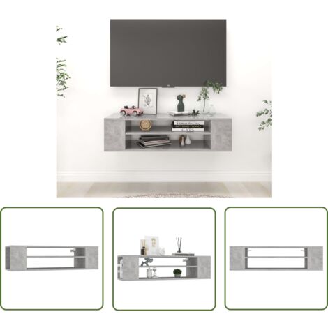 The Living Store Meuble TV suspendu Gris béton 100x30x26,5 cm Bois d’ingénierie - Meuble Tv Suspendu - Meuble Tv Gris - Meuble Tv Design - Meuble Tv Moderne - Étagère Murale