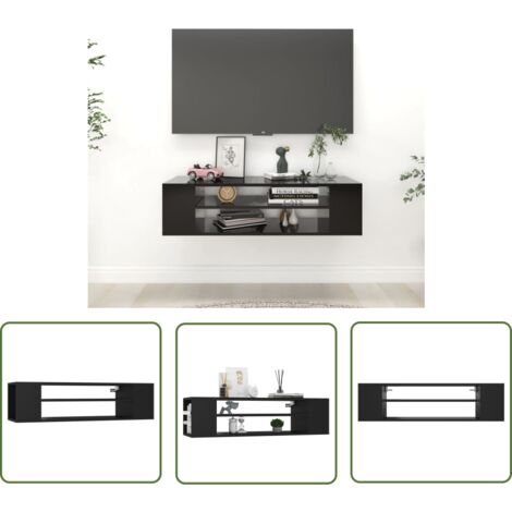 The Living Store Meuble TV suspendu Noir 100x30x26,5 cm Bois d’ingénierie - Meuble Tv Suspendu - Meuble Tv Noir - Meuble Tv Design - Meuble Tv Moderne - Étagère Murale
