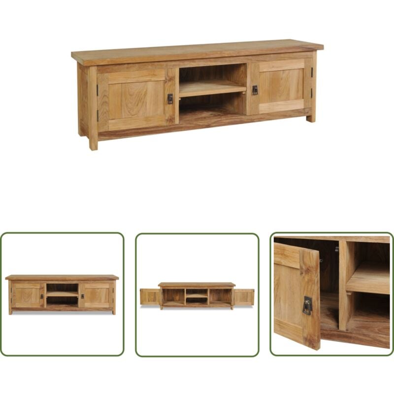 Meuble tv teck massif 120x30x40 cm - Meuble Tv - Meuble Colonial - Meuble Teck - Meuble Rangement - Meuble Audiovisuel - The Living Store