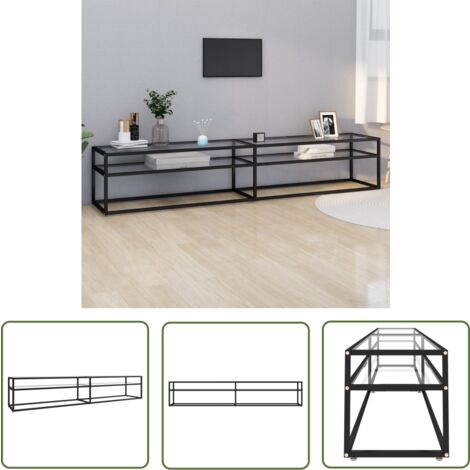 The Living Store Meuble TV transparent 220x40x40,5 cm verre trempé - Meubles Tv - Meuble Téléviseur - Meuble Audiovisuel - Étagère Murale - Support Télévision