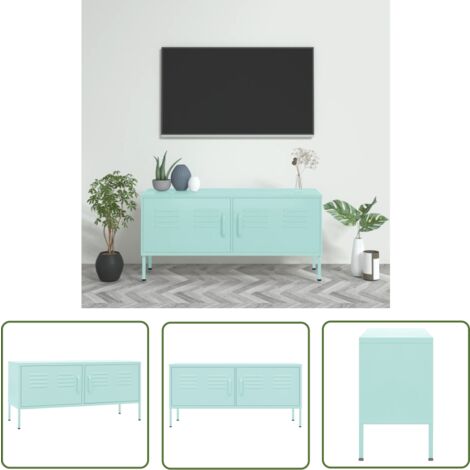 The Living Store Meuble TV Vert menthe 105x35x50 cm Acier - Meuble Tv - Meuble Téléviseur - Support Tv - Unité Tv - Meubles Living
