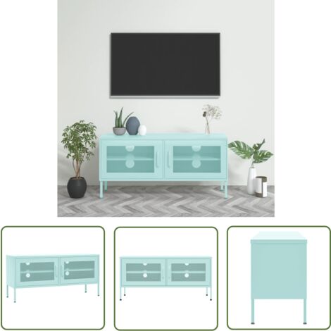 The Living Store Meuble TV Vert menthe 105x35x50 cm Acier - Meubles Tv - Meuble Tv - Support Tv - Armoire Stéréo - Meuble Vert