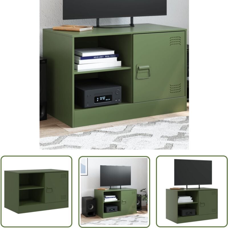 Meuble tv vert olive 67x39x44 cm acier - Meubles Tv - Meuble Tv - Meuble Audiovisuel - Support Tv - Console Tv - The Living Store