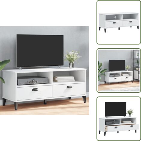 The Living Store Meuble TV VIKEN blanc bois d'ingénierie - Meuble Tv - Meuble Téléviseur - Support Tv - Unité Tv - Design Industriel