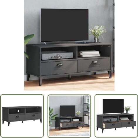 The Living Store Meuble TV VIKEN gris anthracite bois de pin solide - Meuble Tv - Meuble Téléviseur - Support Tv - Unité Tv - Meuble Industriel