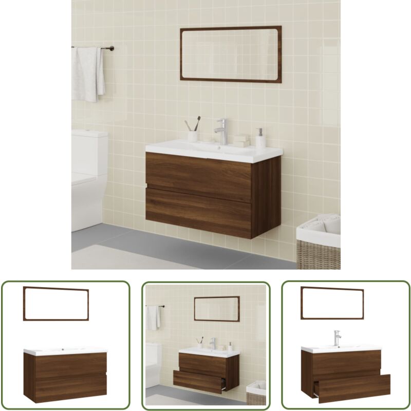 The Living Store - Meubles de salle de bain Chêne marron Bois d'ingénierie - Ensemble Meuble Salle De Bain - Meuble Salle De Bain Design - Meuble
