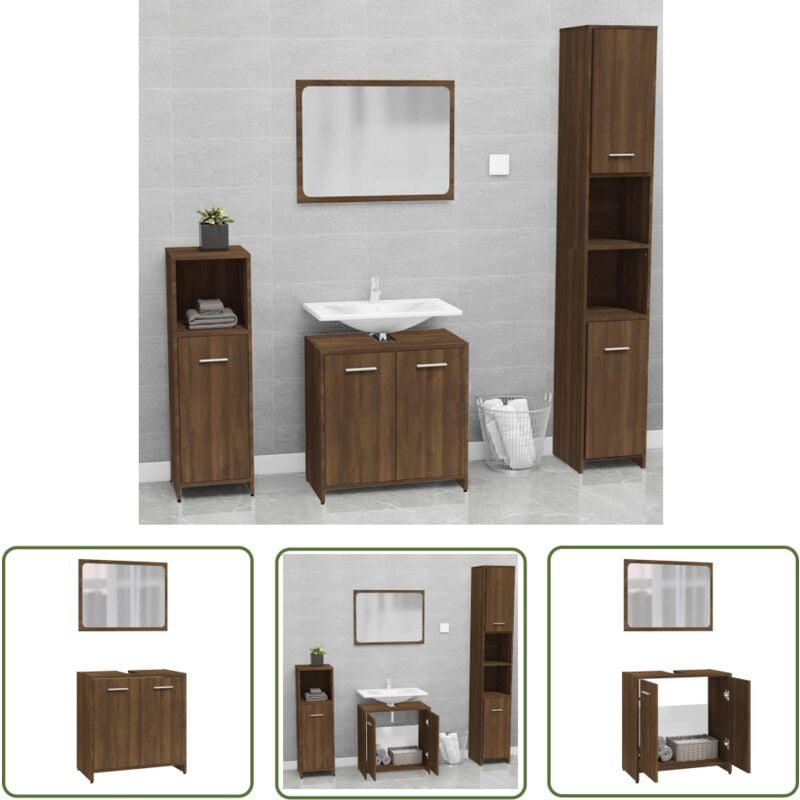 The Living Store - Meubles de salle de bain Chêne marron Bois d'ingénierie - Meuble De Salle De Bain - Ensemble De Meubles Salle De Bain - Armoire