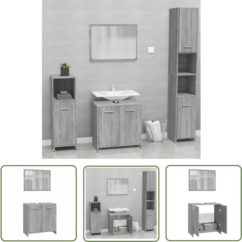 The Living Store - Meubles de salle de bain Sonoma gris Bois d'ingénierie - Meuble De Salle De Bain - Ensemble De Meubles De Salle De Bain - Armoire