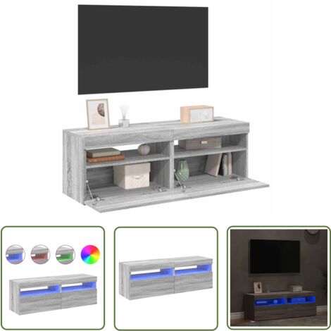 The Living Store Meubles TV 2 pcs avec lumières LED Sonoma gris 60x35x40 cm - Meuble Tv - Meuble Audiovisuel - Support Tv - Luminaire Led - Décoration Intérieure