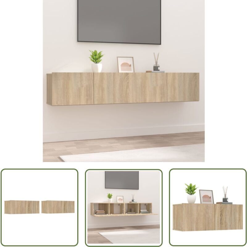 The Living Store - Meubles tv 2 pcs chêne sonoma 80x30x30 cm bois d'ingénierie - Meuble Tv - Meuble Téléviseur - Rangement Murale - Étagère Murale