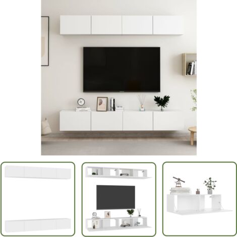 The Living Store Meubles TV 4 pcs Blanc 100x30x30 cm Bois d'ingénierie - Meuble Tv Mural - Meuble Tv Blanc - Meuble Tv Moderne - Support Tv - Étagère Murale