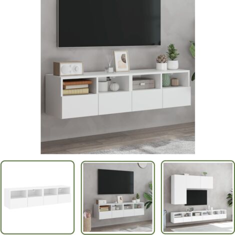 The Living Store Meubles TV muraux 2 pcs blanc 60x30x30 cm bois d'ingénierie - Meuble Tv Mural - Meuble Tv Suspendu - Rangement Murale - Armoire Tv - Design Mural