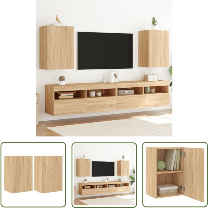 The Living Store - Meubles tv muraux 2 pcs chêne sonoma 40,5x30x60 cm - Meuble Tv Mural - Meuble Tv Flottant - Armoire Tv Murale - Étagère Murale