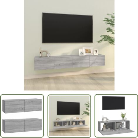 The Living Store Meubles TV muraux 2pcs sonoma gris 100x30x30 cm bois ingénierie - Meuble Tv Mural - Armoire Tv Murale - Support Tv - Unité Tv - Rangement Tv