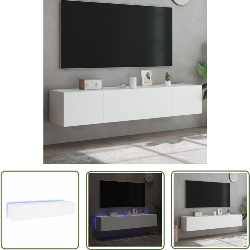 The Living Store - Meubles tv muraux avec lumières led 2 pcs blanc 80x35x31 cm - Meuble Tv Mural - Meuble Télé Mural - Étagère Murale - Éclairage Led