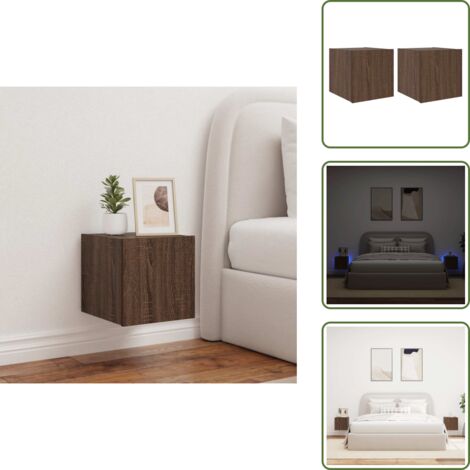 The Living Store Meubles TV muraux lumières LED 2 pcs chêne marron 30,5x35x30 cm - Meuble Tv Mural - Armoire Tv Murale - Étagère Murale - Éclairage Led Rgb - Rangement Mural