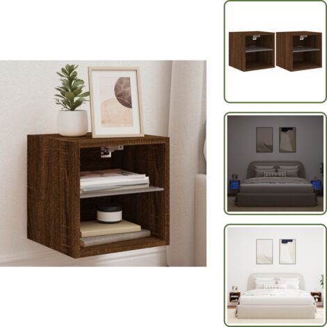 The Living Store Meubles TV muraux lumières LED 2 pcs chêne marron 30x28,5x30 cm - Meuble Tv Mural - Meuble Téléviseur - Armoire Tv Murale - Éclairage Led Rgb - Rangement Mural