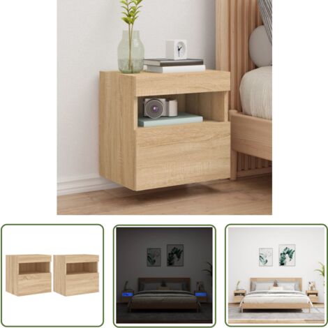 The Living Store Meubles TV muraux lumières LED 2 pcs chêne sonoma 40x30x40 cm - Meuble Tv Mural - Étagère Murale - Éclairage Led Rgb - Rangement Mural - Design Moderne