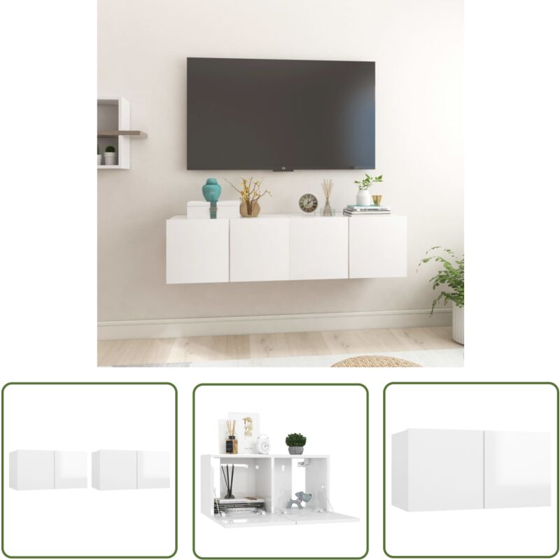 The Living Store - Meubles tv suspendus 2 pcs Blanc brillant 60x30x30 cm - Meuble Tv Mural - Meuble Tv Suspendu - Rangement Tv - Étagère Tv - Support