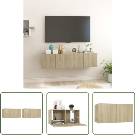 The Living Store Meubles TV suspendus 2 pcs Chêne sonoma 60x30x30 cm - Meuble Tv Mural - Meuble Tv Suspendu - Rangement Salon - Étagère Murale - Console Tv