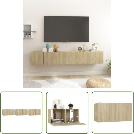 The Living Store Meubles TV suspendus 3 pcs Chêne sonoma 60x30x30 cm - Meuble Tv Mural - Meuble Hifi - Rangement Salon - Étagère Murale - Bois D'ingénierie