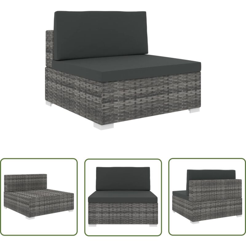 The Living Store - Siège central sectionnel 1 pc et coussins Résine tressée Gris - Siège De Jardin - Mobilier De Jardin - Canapé D'extérieur