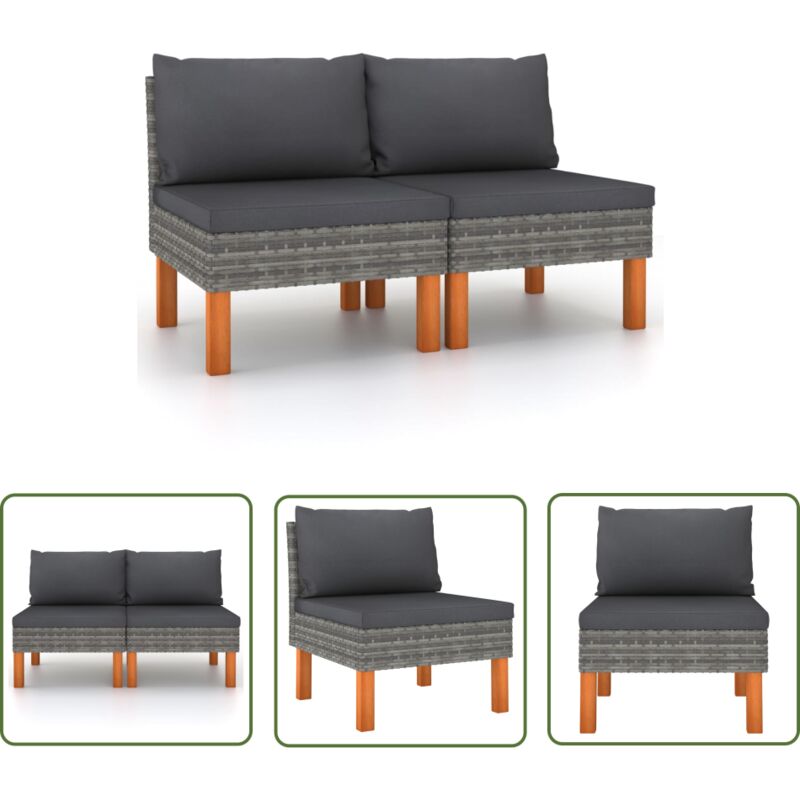 The Living Store - Canapés centraux 2 pcs Résine tressée et bois d'eucalyptus - Canape De Jardin - Mobilier De Jardin - Salon De Jardin - Set De