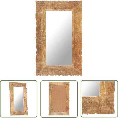 The Living Store Miroir 80x50 cm Bois de manguier massif - Miroir Décoratif - Miroir Mural - Miroir En Bois - Miroir Design - Miroir Vintage