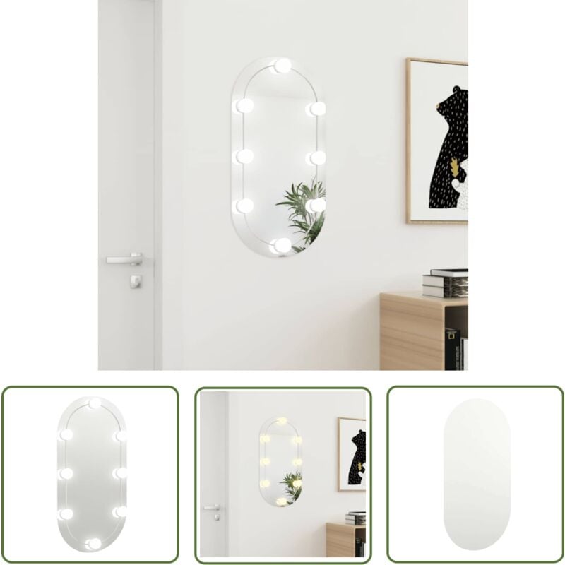 The Living Store - Miroir avec éclairage led 80x40 cm Verre Ovale - Miroir Décoratif - Miroir Lumineux - Miroir Avec Éclairage Led - Miroir Salle De