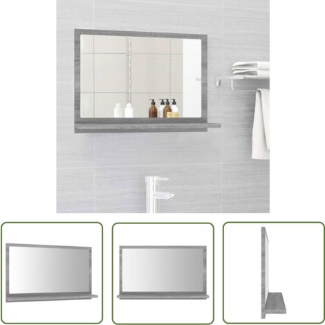 The Living Store Miroir de bain Sonoma gris 60x10,5x37 cm Bois d'ingénierie - Miroir De Salle De Bain - Miroir Mural - Meuble De Salle De Bain - Étagère Murale - Décoration Salle De Bain