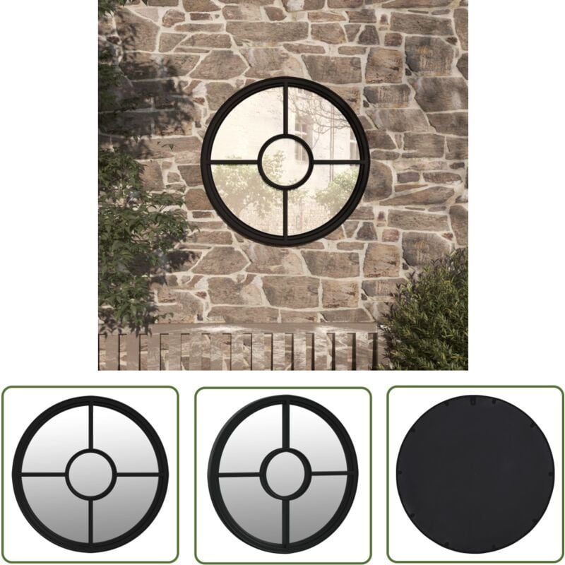 The Living Store - Miroir de jardin Noir 60x4 cm Fer Rond utilisation extérieure - Miroir De Jardin - Miroir Rond - Décoration Exterieure - Miroir
