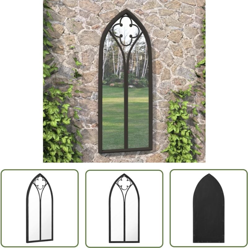 The Living Store Miroir de jardin Noir 70x30 cm Fer pour utilisation extérieure - Miroir De Jardin - Miroir Extérieur - Décoration Jardin - Miroir