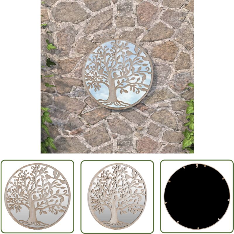 The Living Store - Miroir de jardin Sable 60x2,5cm Fer Rond utilisation extérieure - Miroir De Jardin - Miroir Rond - Décoration Extérieure - Miroir