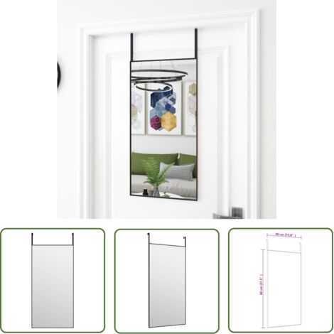 The Living Store Miroir de porte Noir 40x80 cm Verre et aluminium - Miroir De Porte - Miroir Mural - Miroir Suspendu - Décoration Murale - Miroir Moderne