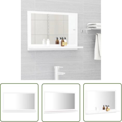 The Living Store Miroir de salle de bain Blanc 60x10,5x37 cm Bois d’ingénierie - Miroir Salle De Bain - Miroir Moderne - Meuble Salle De Bain - Étagère Murale - Décoration Salle De Bain