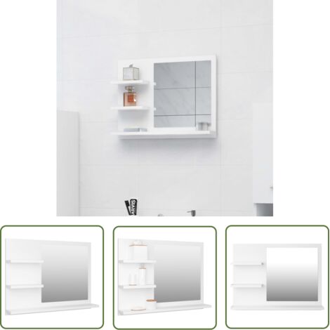 The Living Store Miroir de salle de bain blanc 60x10,5x45 cm bois d’ingénierie - Miroir Salle De Bain - Miroir Mural - Meuble Salle De Bain - Rangement Salle De Bain - Miroir Design