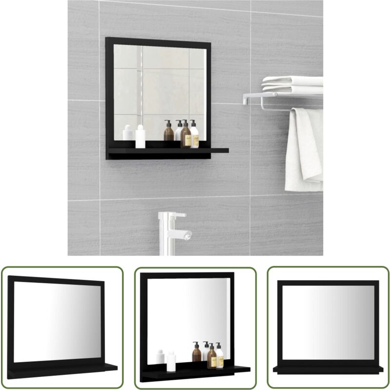 The Living Store - Miroir de salle de bain Noir 40x10,5x37 cm Bois d'ingénierie - Miroir Salle De Bain - Miroir Moderne - Meuble Salle De Bain