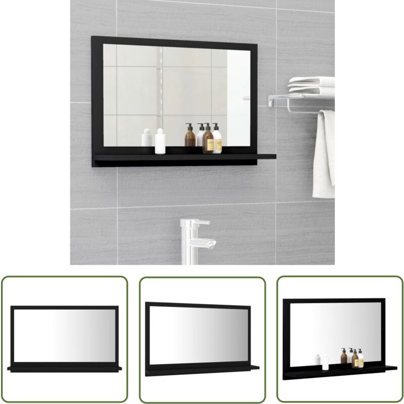 Devenirriche - The Living Store Miroir de salle de bain Noir 60x10,5x37 cm Bois d'ingénierie - Miroir Salle De Bain - Miroir Moderne - Meuble Salle