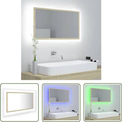 The Living Store Miroir LED de salle de bain Chêne sonoma 80x8,5x37 cm Acrylique - Miroir Led - Miroir Salle De Bain - Meuble Salle De Bain - Éclairage Salle De Bain - Décoration Salle De Bain