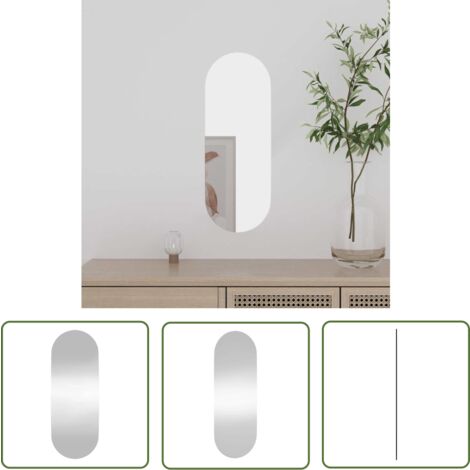 The Living Store Miroir mural 15x40 cm Verre Ovale - Miroir Mural - Miroir Ovale - Miroir Décoration - Miroir Salle De Bain - Miroir Argenté