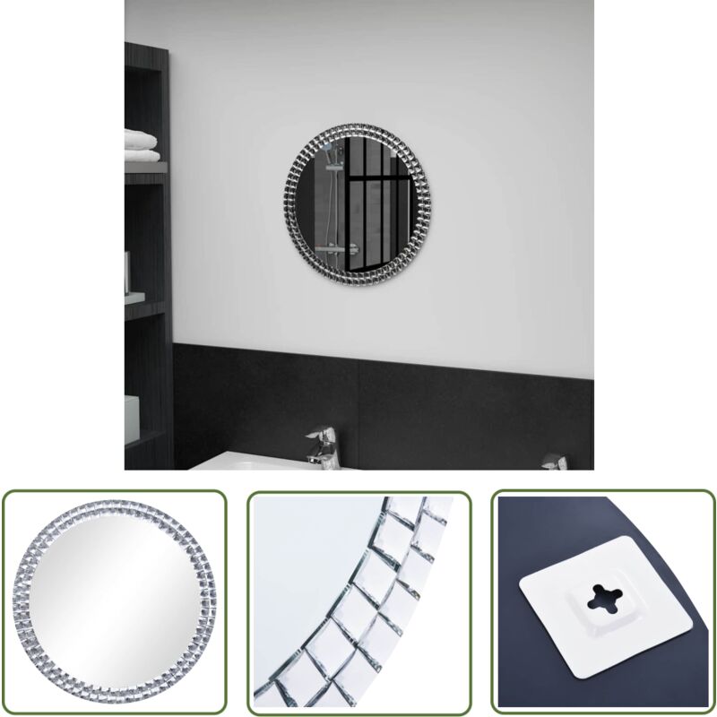 Miroir mural 40 cm Verre trempé - Miroir Mural Rond - Miroir Décoration - Miroir Salle De Bain - Miroir Design Contemporain - Miroir Argenté - The