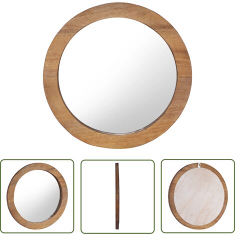 The Living Store Miroir mural 60 cm Teck Rond - Miroir Décoratif - Miroir Mural - Miroir Rond - Miroir Teck - Décoration Murale